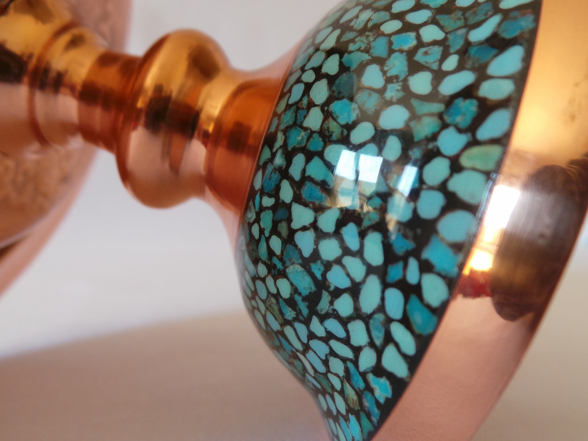 Turquoise Stone & Copper Candy/Nut Pedestal Bowl Dish HTI2011 Persiada